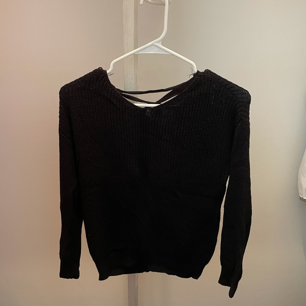 Black Sweater with Lace Up Back